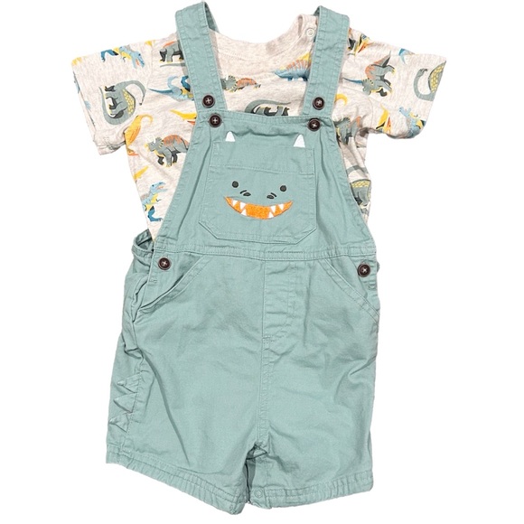 Other - 24M Green Dinosaur Short Sleeve Overall Shorts set for boys size